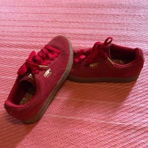 Red puma suede sneakers